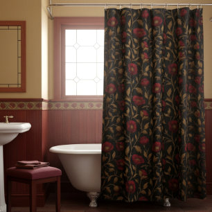 Cortina De Ducha Vintage floral de amapola roja dorada de William M