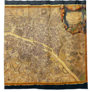Cortina De Ducha Vintage gastado Francia del borde del mapa 1765