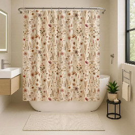 Cortina De Ducha Vintage Herbarium Pressed Flower Boho Shower