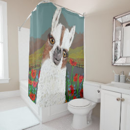 Cortina De Ducha Vintage Mama Llama En Una Pintura De Campo De Ador