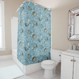 Cortina De Ducha Vintage moderno azul Toile floral del Tansy azul