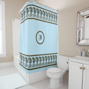 Cortina De Ducha Vintage Ocean Beach Nautical Seahorse Frieze