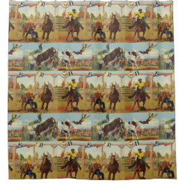 Cortina De Ducha Vintage Oeste Rodeo Eventos Cowboys Horses Bulls