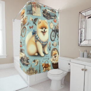 Cortina De Ducha Vintage Pomeranian Seamless Ilustracion