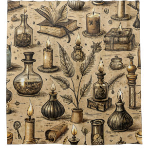 Cortina De Ducha Vintage Witchcraft Books & Candles Pattern