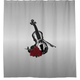 Cortina De Ducha Violín y Rosas Plata