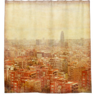 Cortina De Ducha Vista de Barcelona en estilo grunge y retro.