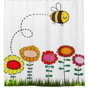 Cortina De Ducha Vuelo amistoso de la abeja sobre las flores en