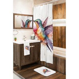Cortina De Ducha Vuelo colorido, colibrí acuarela