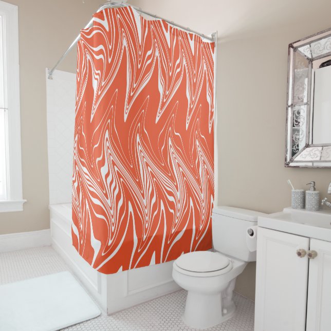 Cortina De Ducha Warped - Naranja y blanco (In situ)