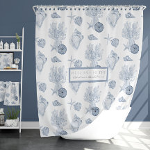 Watercolor Beach Ocean Coral Starfish Azul n Blanc