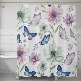 Cortina De Ducha Watercolor Butterfly & Floral Shower Curtain