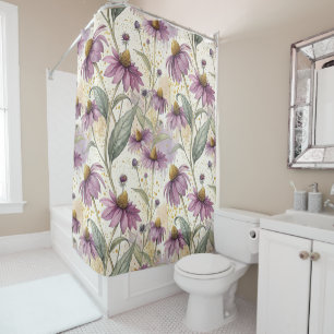 Cortina De Ducha Watercolor Echinacea Purple & Gold