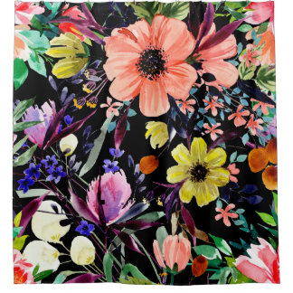 Cortina De Ducha Watercolor floral seamless pattern. Different buds