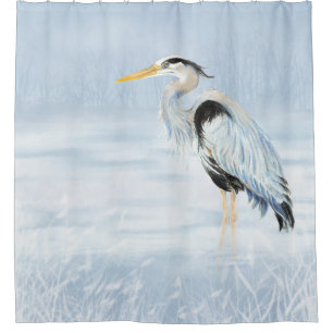 Cortina De Ducha Watercolor Gran Azul Heron Bird Wildlife Art