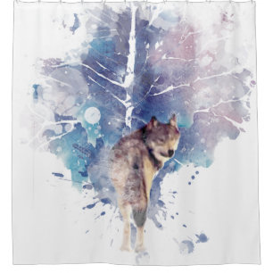 Cortina De Ducha Watercolor Gray Wolf Wildlife Animal Nature Art