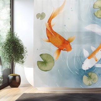 Cortina De Ducha Watercolor Koi Pond Serenity Estilo japonés