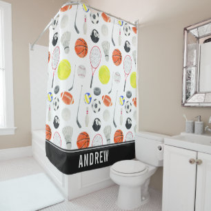 Cortina De Ducha Watercolor Multi Sport Pattern Balls Nombre del ni