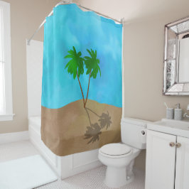 Cortina De Ducha Watercolor Palm Tree Beach Scene Collage Shower Cu