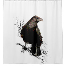 Cortina De Ducha Watercolor Raven Bird Animal Art