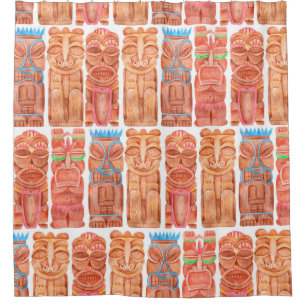 Cortina De Ducha Watercolor tiki hawaii tótem sin inconvenientes