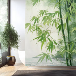 Cortina De Ducha Watercolor Zen Bamboo Harmony
