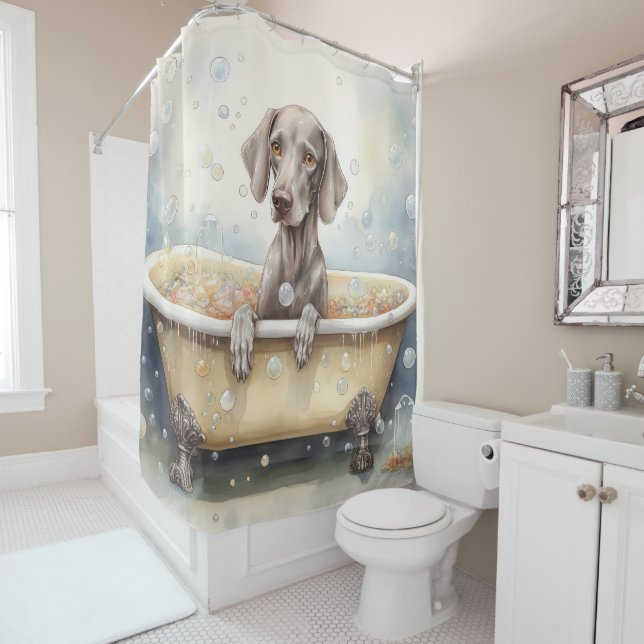 Cortina De Ducha Weimaraner En Bathtub Acuarela Arte De Perro (In situ)