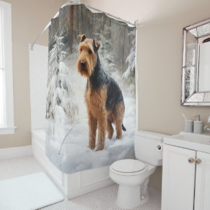 Cortina De Ducha Welsh Terrier Deja que nieve Navidad