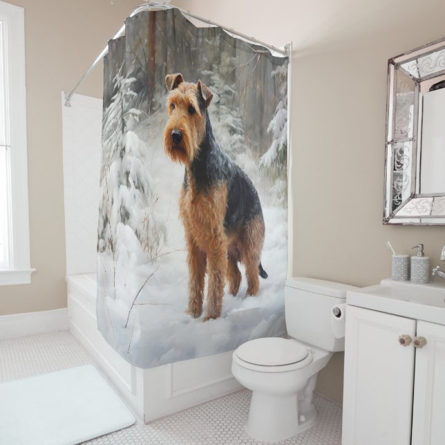 Cortina De Ducha Welsh Terrier Deja que nieve Navidad (In situ)