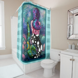 Cortina De Ducha Whimsical Abstract Mermaid Nautical Teal Seashells