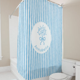 Cortina De Ducha Whimsical Blue White Stripe Preppy Monogram