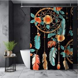 Cortina De Ducha Whimsical dreamcatcher boho negro floral oscuro ve