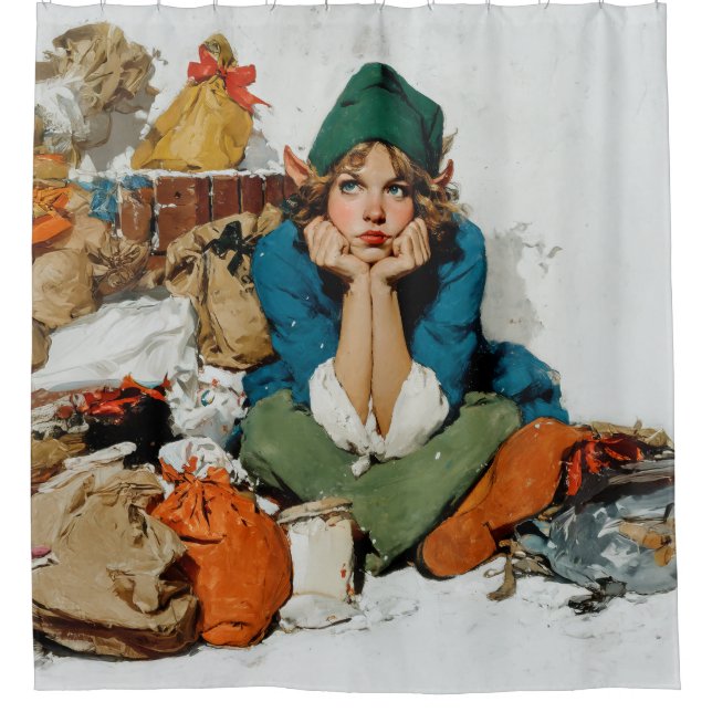 Cortina De Ducha Whimsical Elf Among Gift Bags (Anverso)