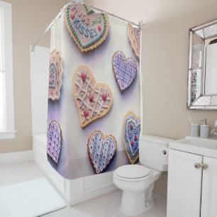 Cortina De Ducha Whimsical lindo y coloridas galletas corazones col