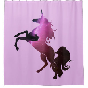Cortina De Ducha Whimsical Space Nebula Unicorn Silhouette & Purple