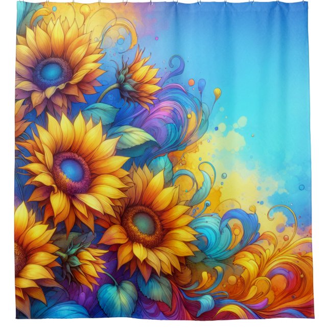 Cortina De Ducha Whimsical Surreal Sunflowers (Anverso)
