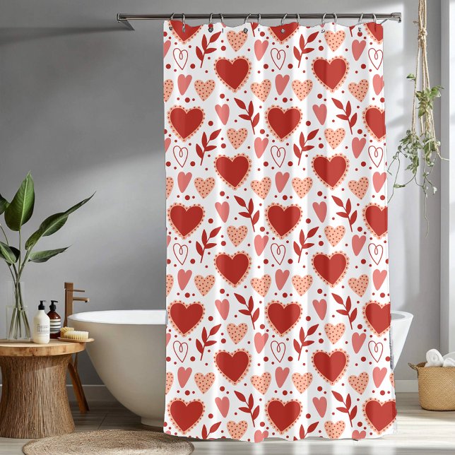 Cortina De Ducha Whimsical Valentine Red & Pink Heart Pattern (Whimsical Valentine Red & Pink Heart Pattern Shower Curtain)