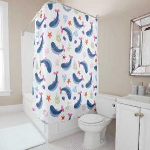 Cortina De Ducha Whimsical Whales and Coral Seamless Pattern