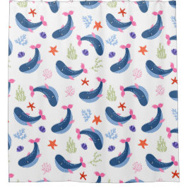 Cortina De Ducha Whimsical Whales and Coral Seamless Pattern