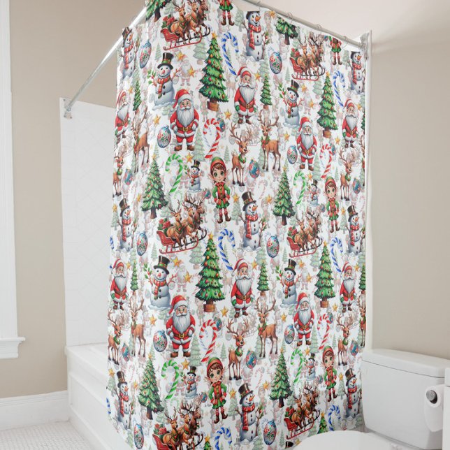 Cortina De Ducha White Background Christmas Decorative Pattern (Subido por el creador)