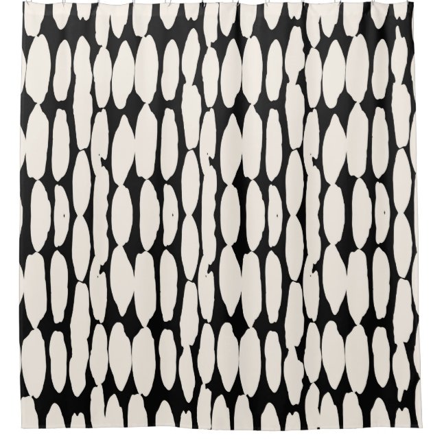 Cortina De Ducha White black dot pattern. shibori circle seamless.  (Anverso)