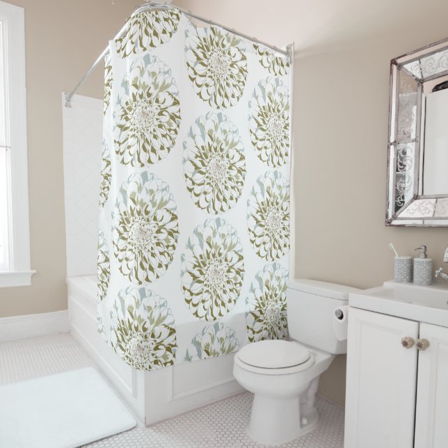 Cortina De Ducha White Dahlia Flower Shower Curtain (In situ)