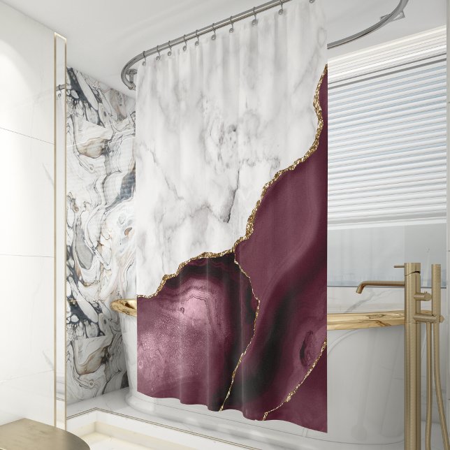 Cortina De Ducha White Marble Burgundy Gold Agate (Subido por el creador)