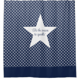 Cortina De Ducha White Snowflake Pattern on a Midnight Blue Sky