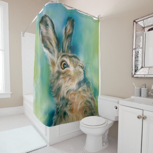 Cortina De Ducha Wild Hare Exuberance Pastel Art (In situ)