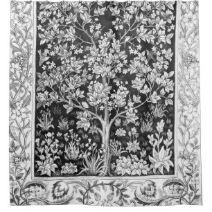 Cortina De Ducha William Morris - Árbol De Vida Negro Y Blanco