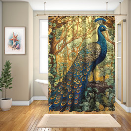 Cortina De Ducha William Morris Design, Peacock In Forest