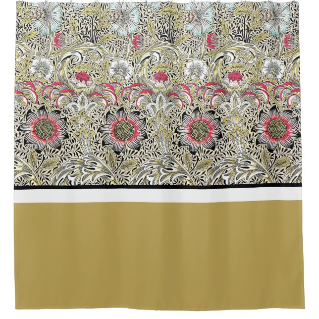 Cortina De Ducha William Morris Flowers Red Yellow black (Anverso)