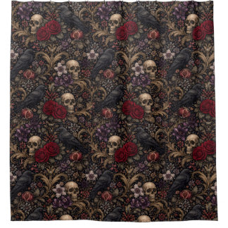 Cortina De Ducha William Morris Inspired Pattern Gothic Skulls