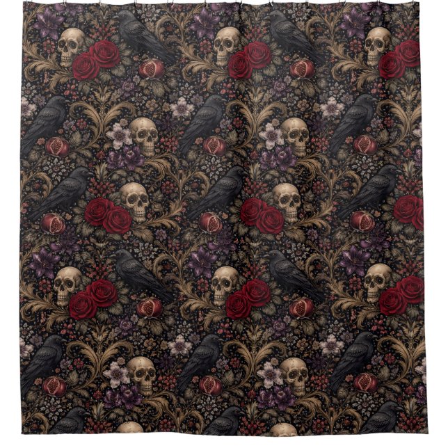 Cortina De Ducha William Morris Inspired Pattern Gothic Skulls (Anverso)